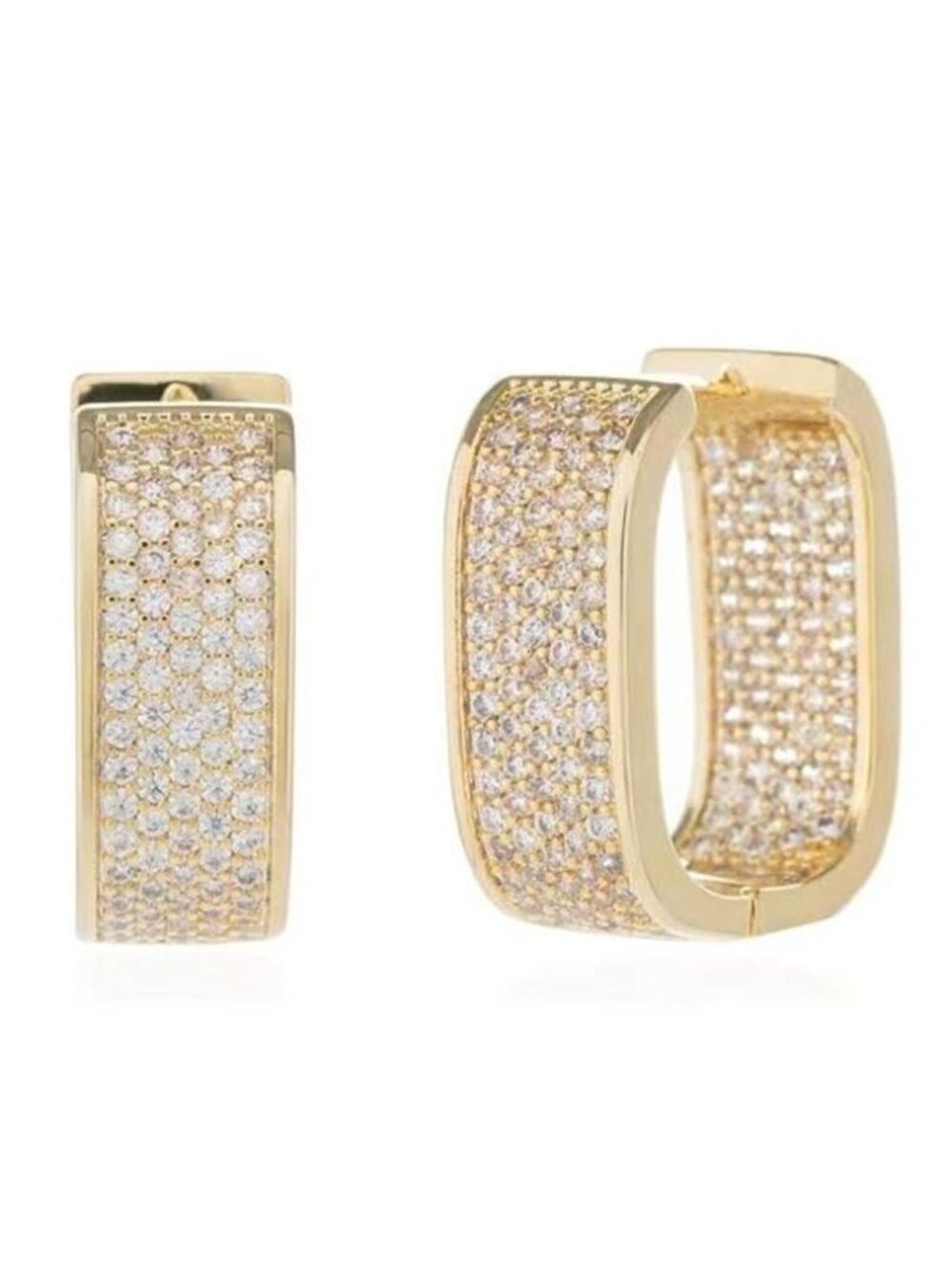 14K Gold Plated CZ Hoop Earrings 925 Sterling Silver Post 18mm for Women